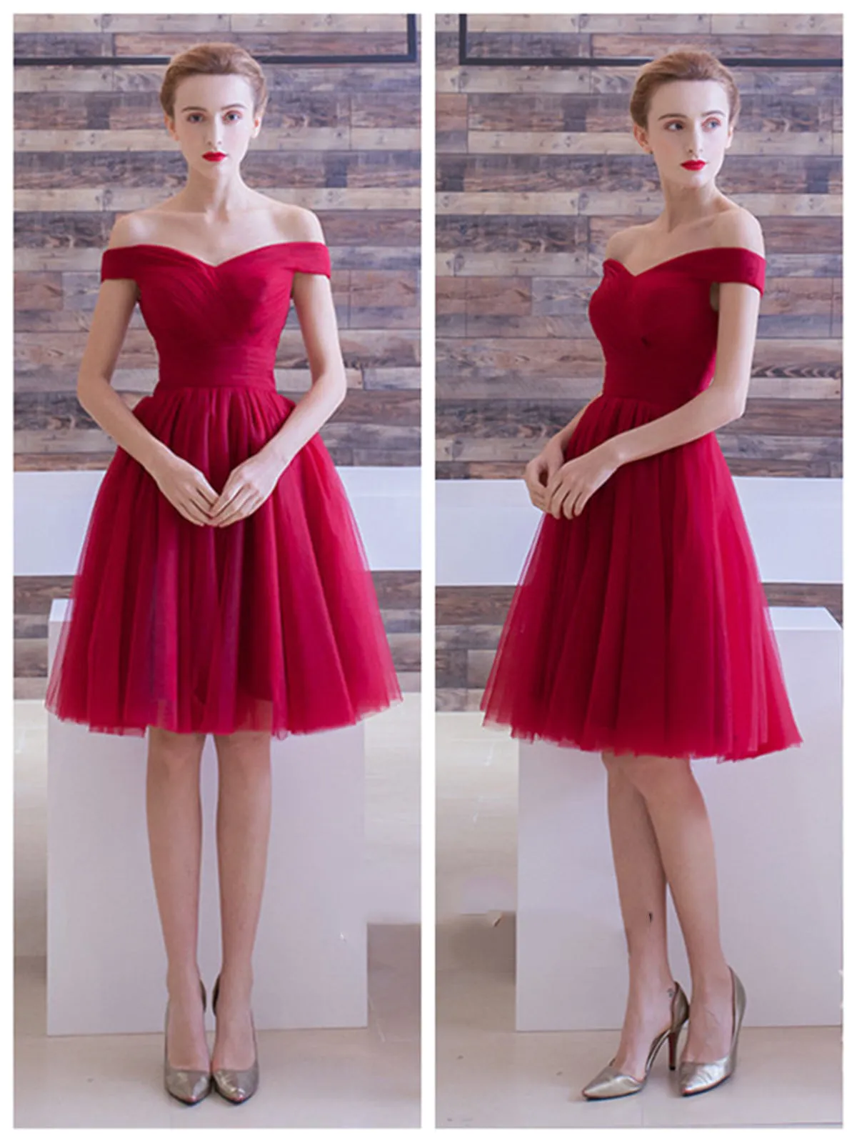 A Line Off Shoulder Short Burgundy Prom Dresses, Short Formal Dresses, Homecoming Dresses, Evening Dresses