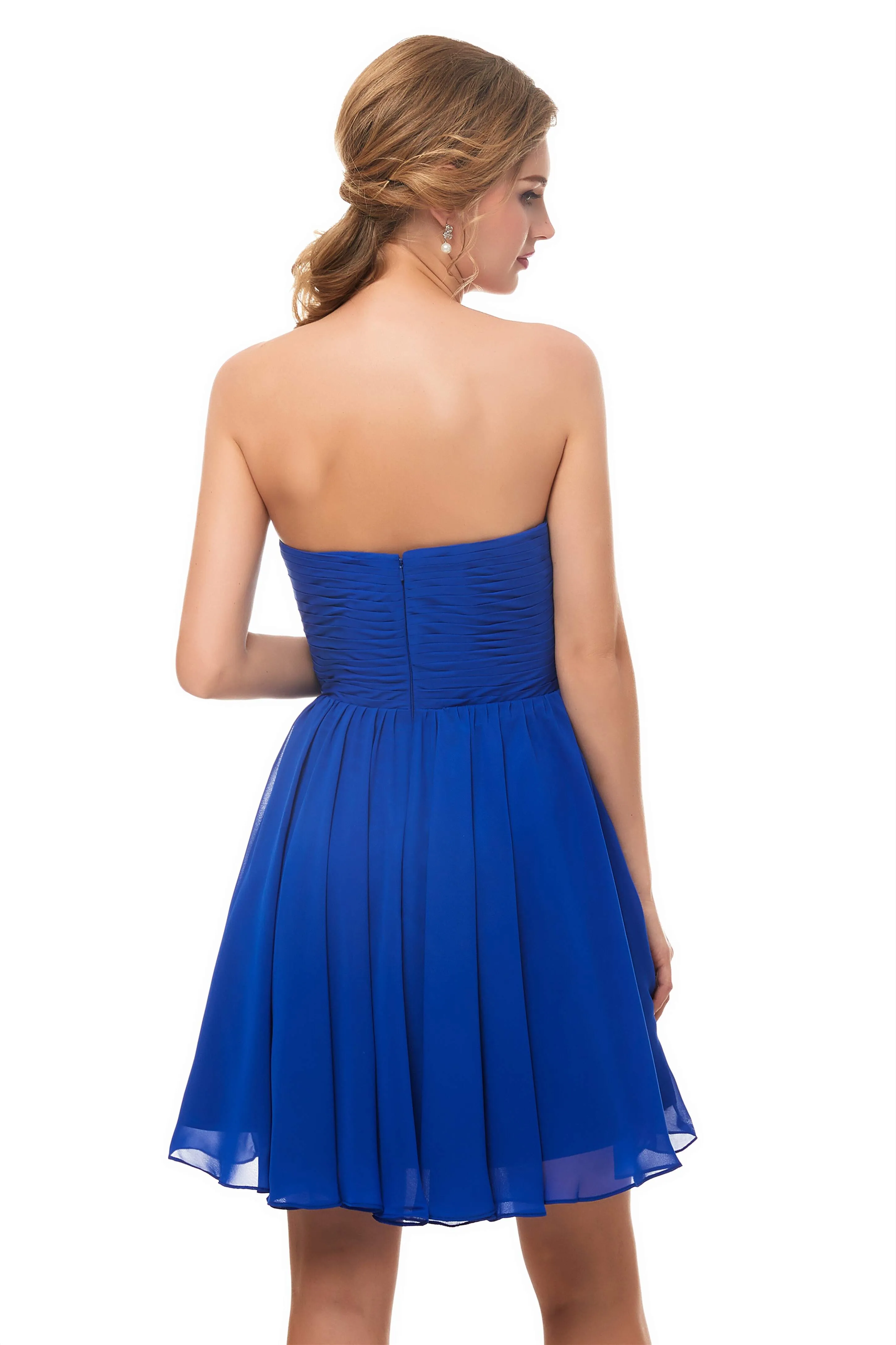 A Line Strapless Knee Length Chiffon Homecoming Dresses