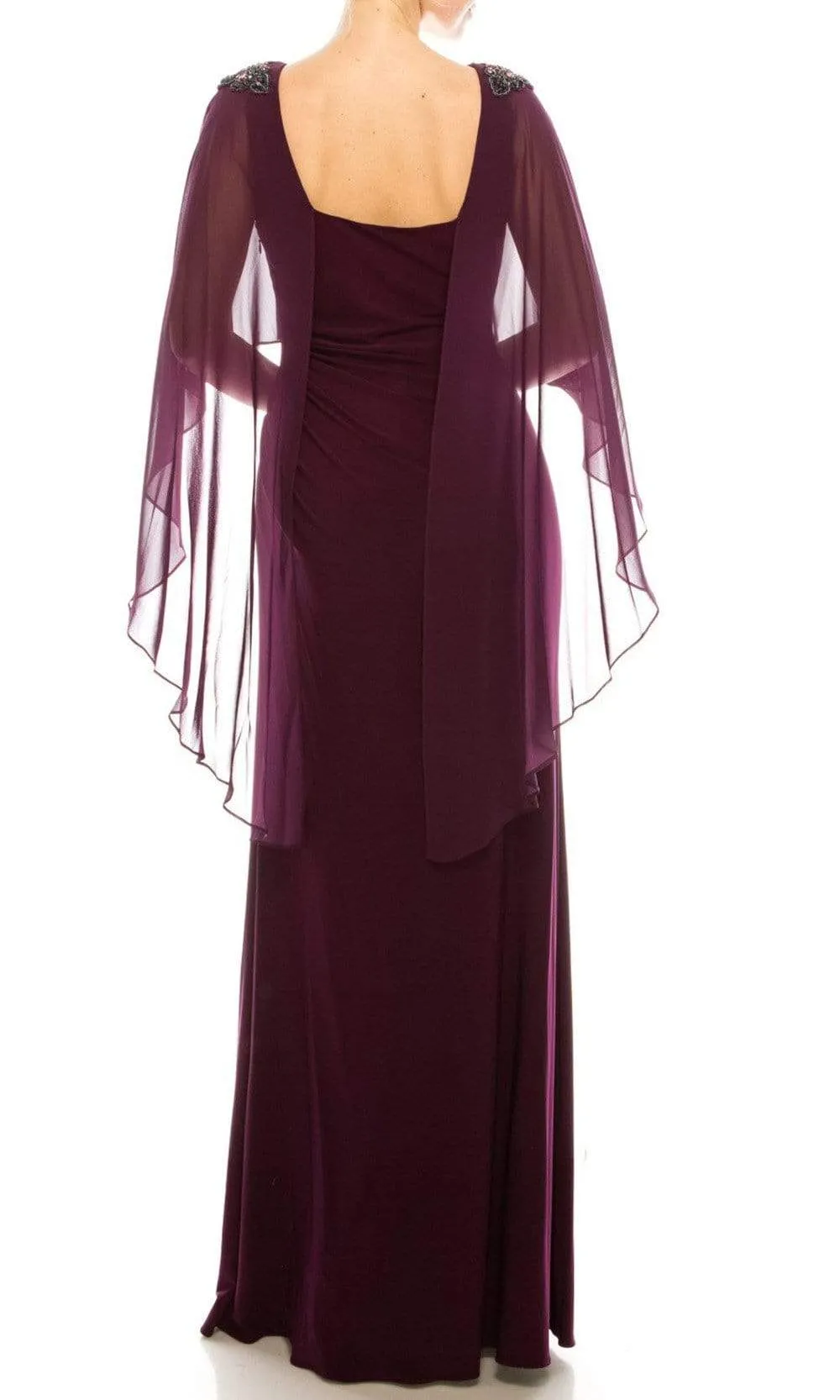 Adrianna Papell - AP1E206514 Ruched High Slit Sheer Cape Evening Dress