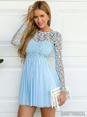 Affordable Chiffon Long Sleeves Illusion Neck Homecoming Dresses.BD10120