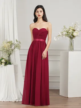 Biztunnel Long A-line Strapless Chiffon Bridesmaid Dress with Draped