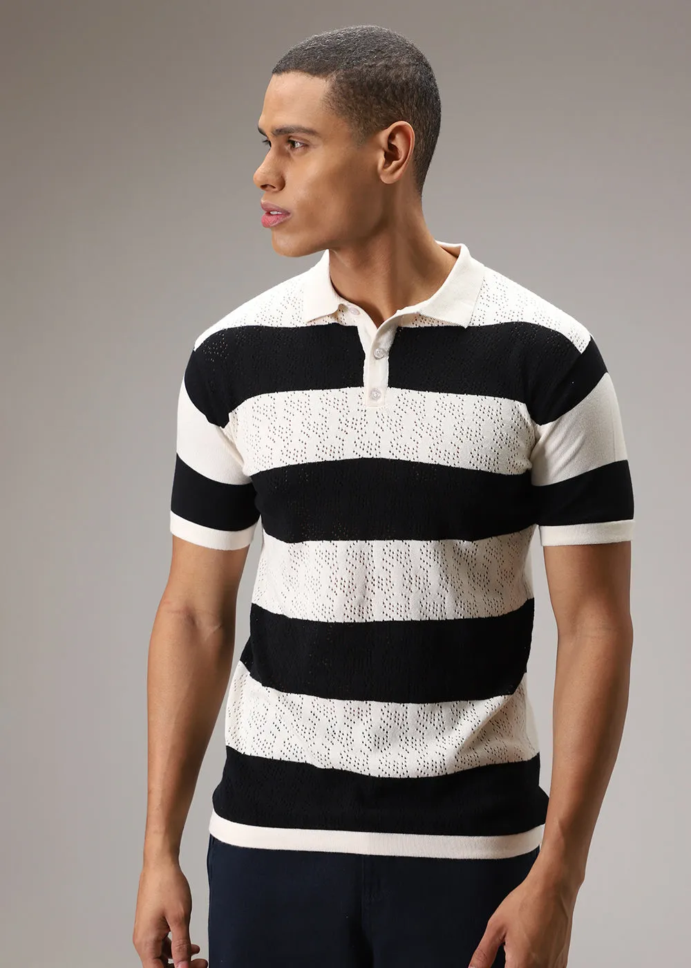 Black Knitted Polo T Shirt