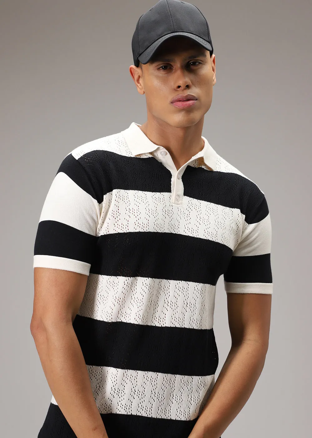 Black Knitted Polo T Shirt