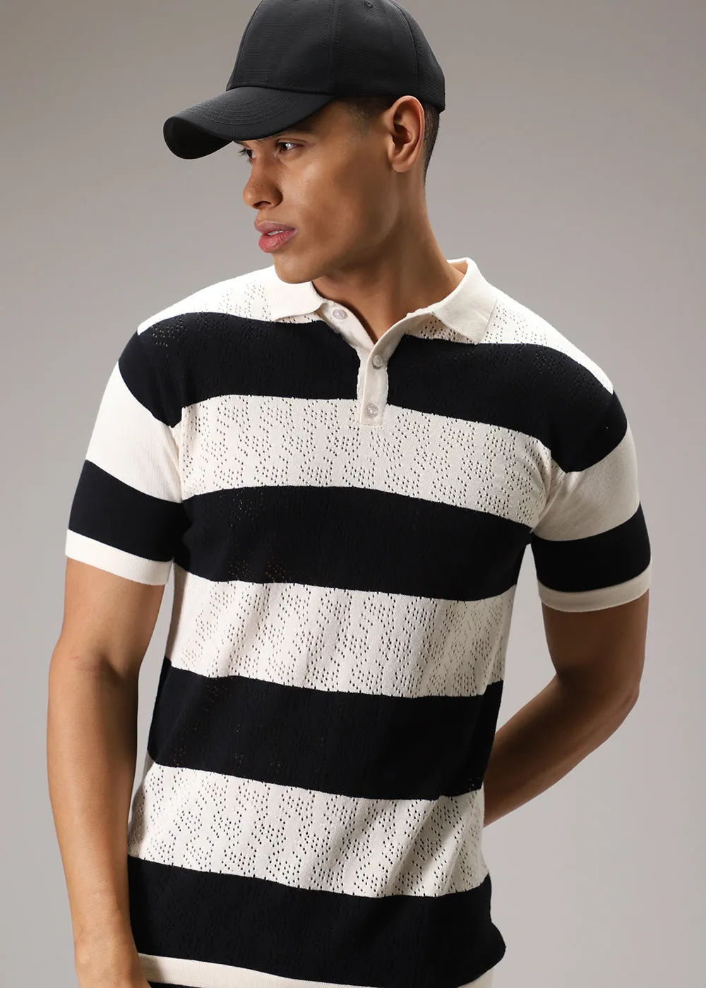 Black Knitted Polo T Shirt