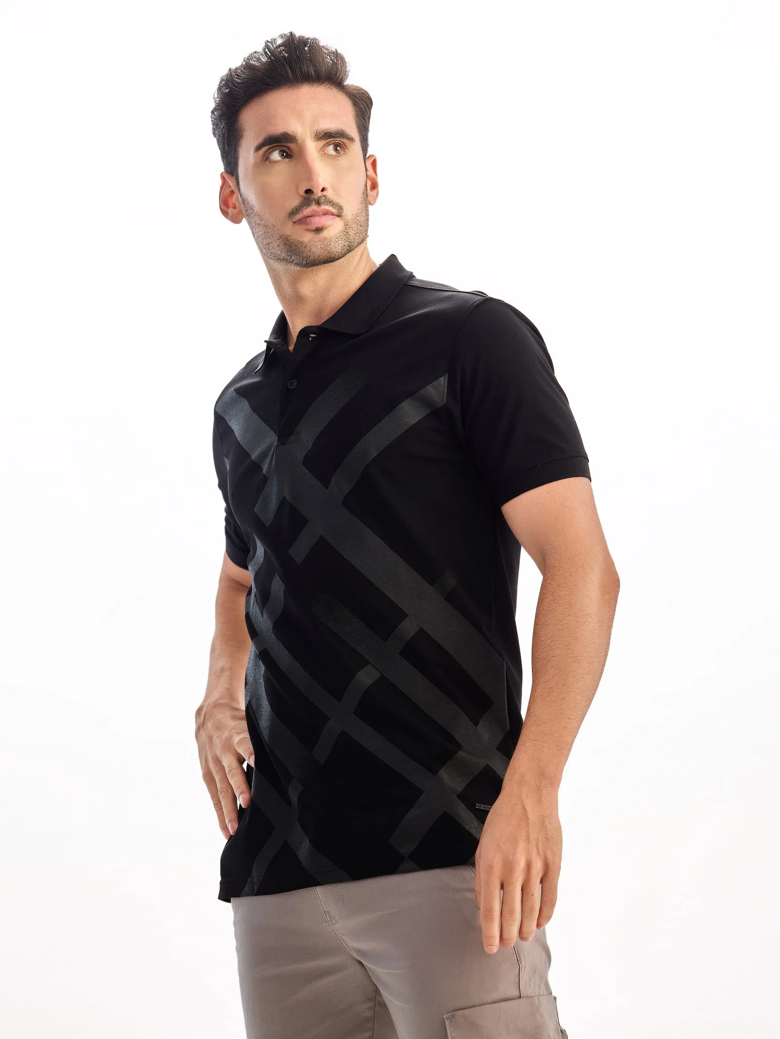 Black Printed Polo T-Shirt