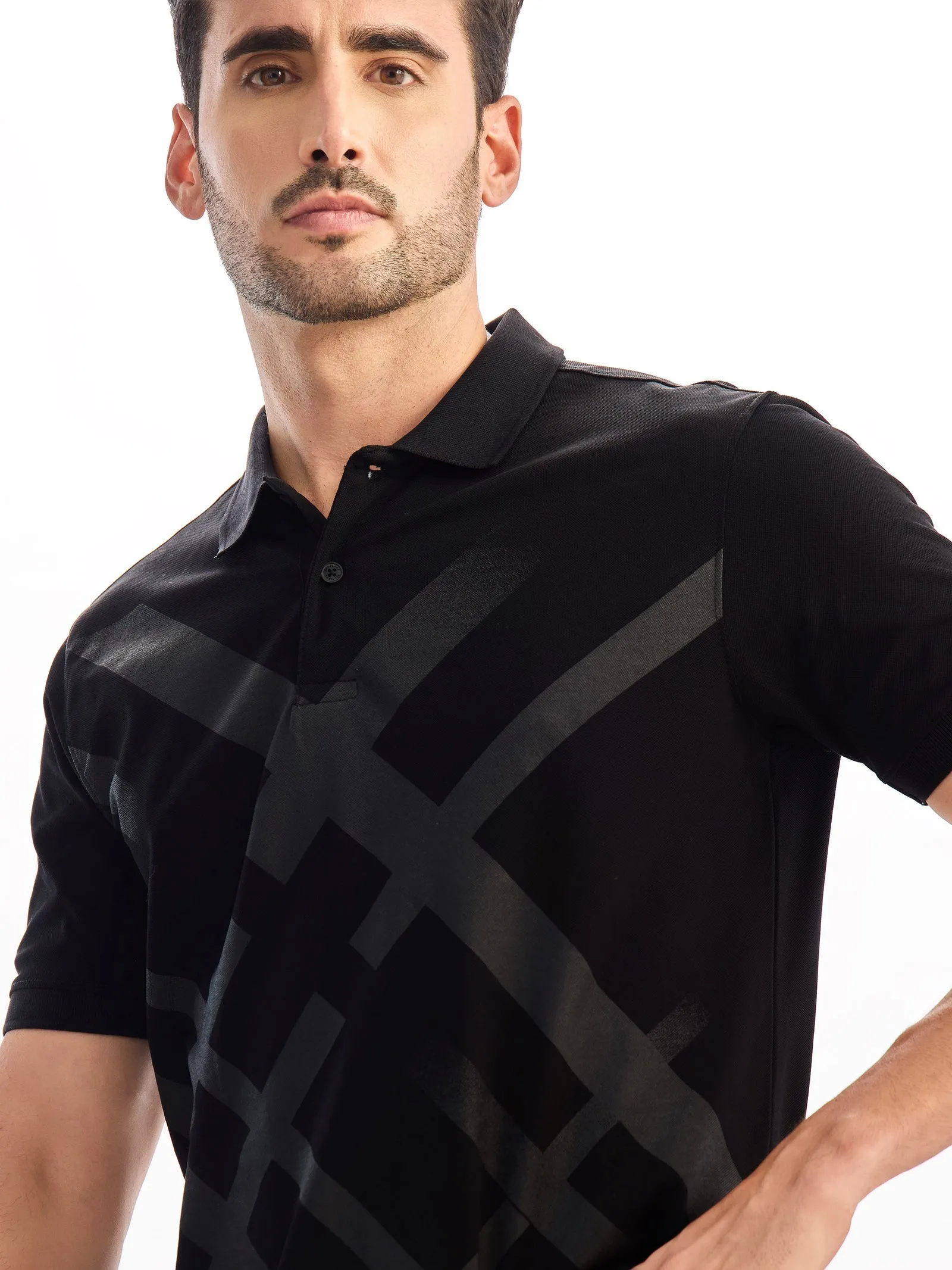 Black Printed Polo T-Shirt