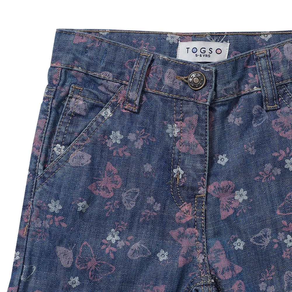 Butterfly Print Denim Shorts