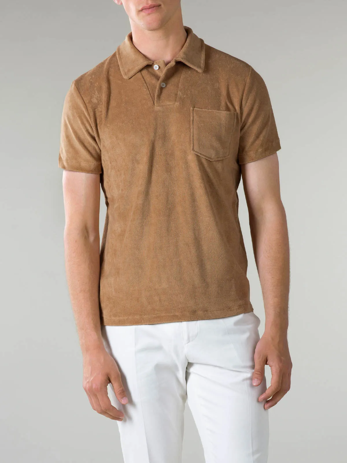 Caramel Terry Towelling Polo Shirt