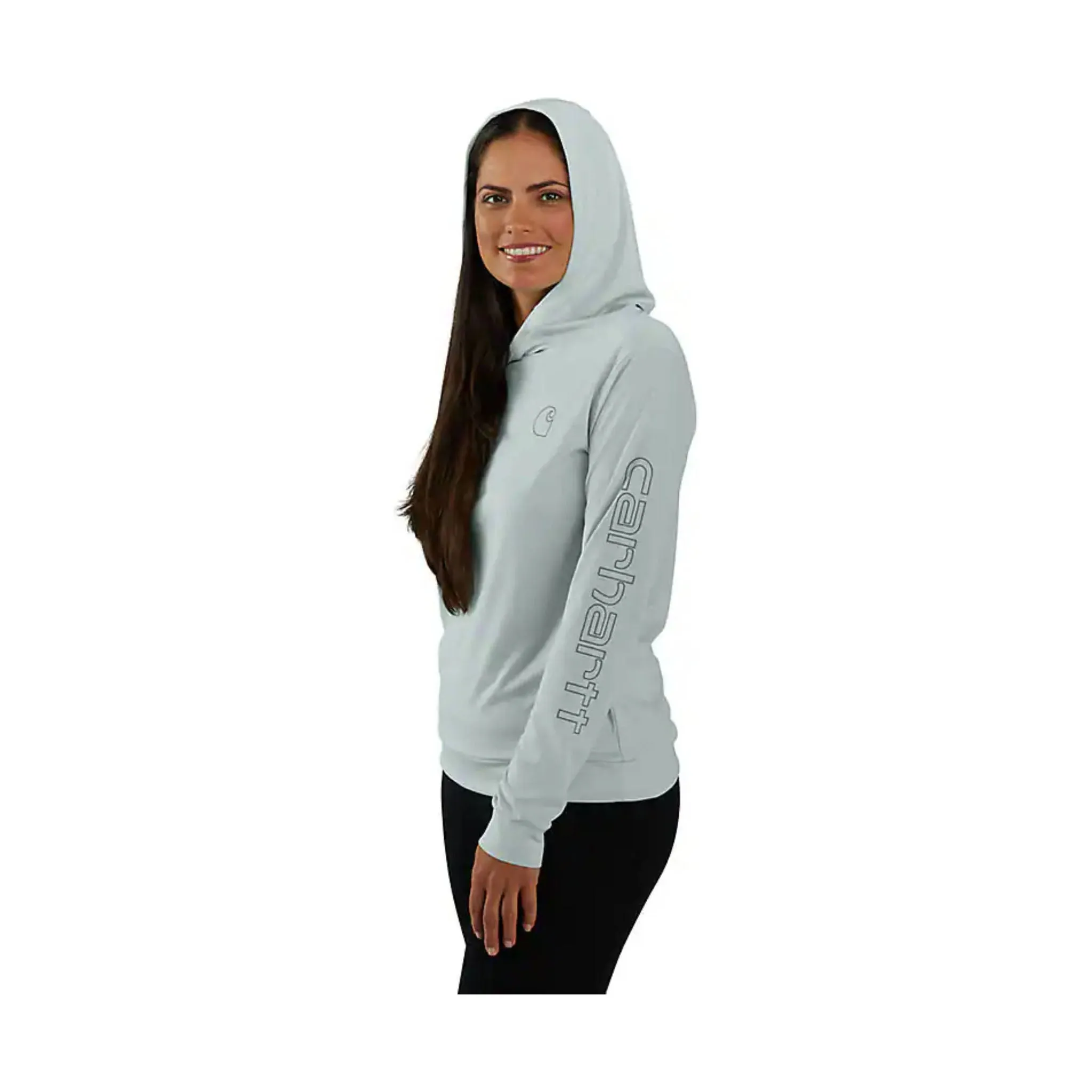 Carhartt Women's Force Sun Defender Relaxed Fit Lightweight Long Sleeve Hooded Graphic T Shirt - Dew Drop