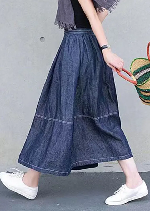 Casual Denim Blue Pockets Elastic Waist Patchwork Skirts Spring VB1060