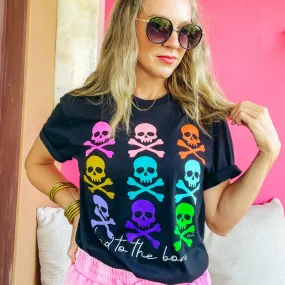 {COLORFUL SKULLS} Bad to the Bone Colorful Skull Black Crew Neck Tee