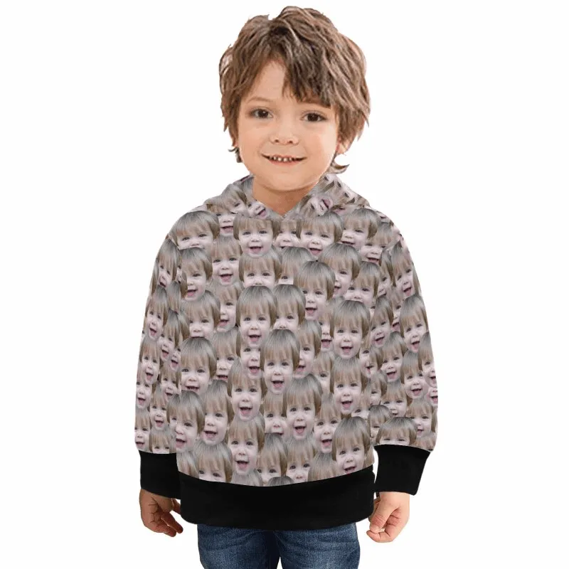 Custom Seamless Face Stitching Kid's Long Sleeve Hoodie for 2-15Y Personalized Hooded Pullover Loose Hoodie