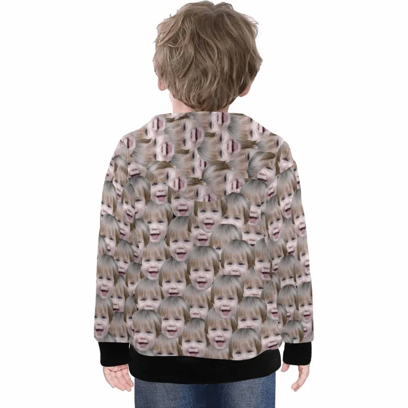 Custom Seamless Face Stitching Kid's Long Sleeve Hoodie for 2-15Y Personalized Hooded Pullover Loose Hoodie