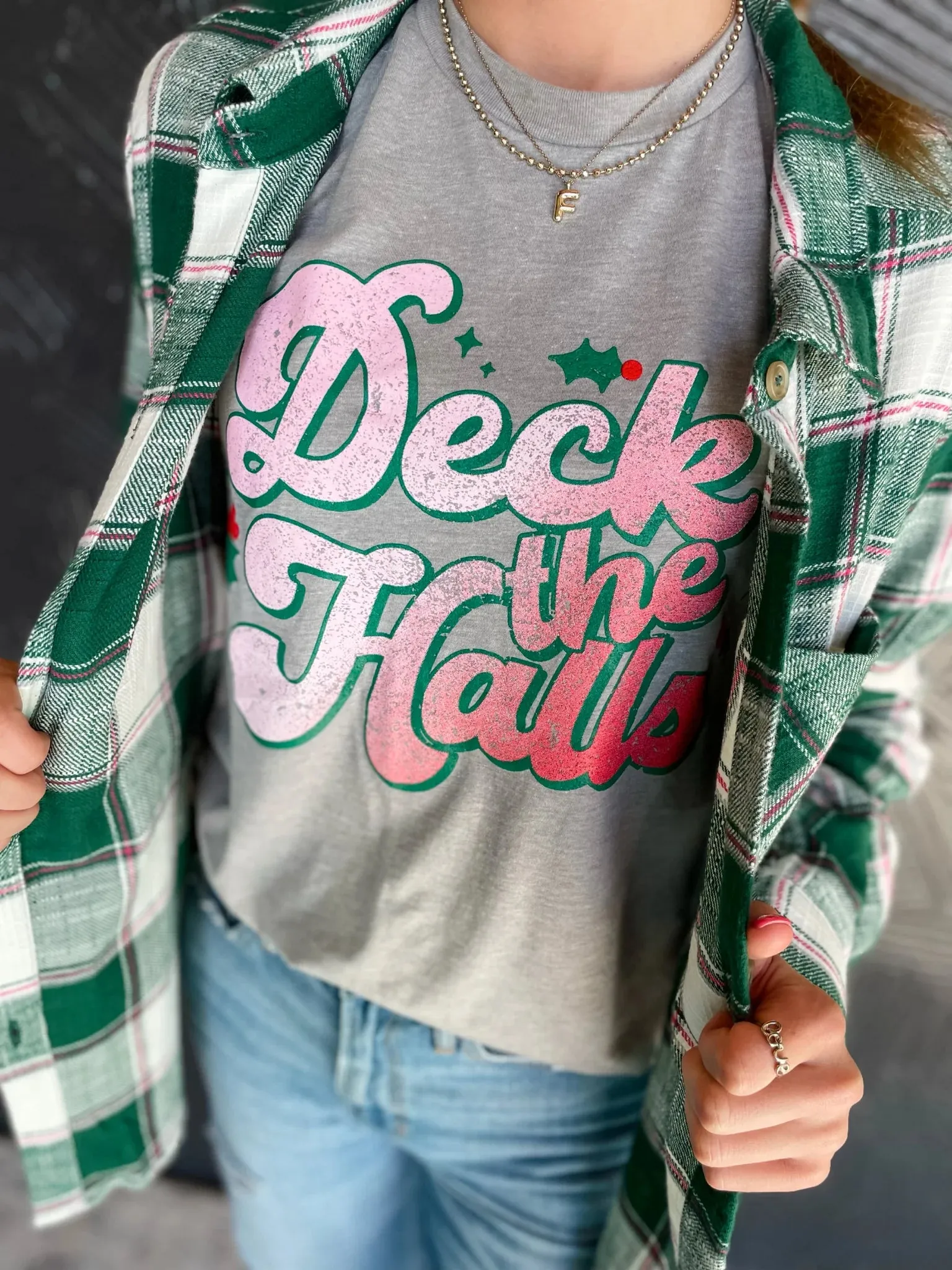 {DECK THE HALLS} Ombre Christmas Gray Crew Neck Tee