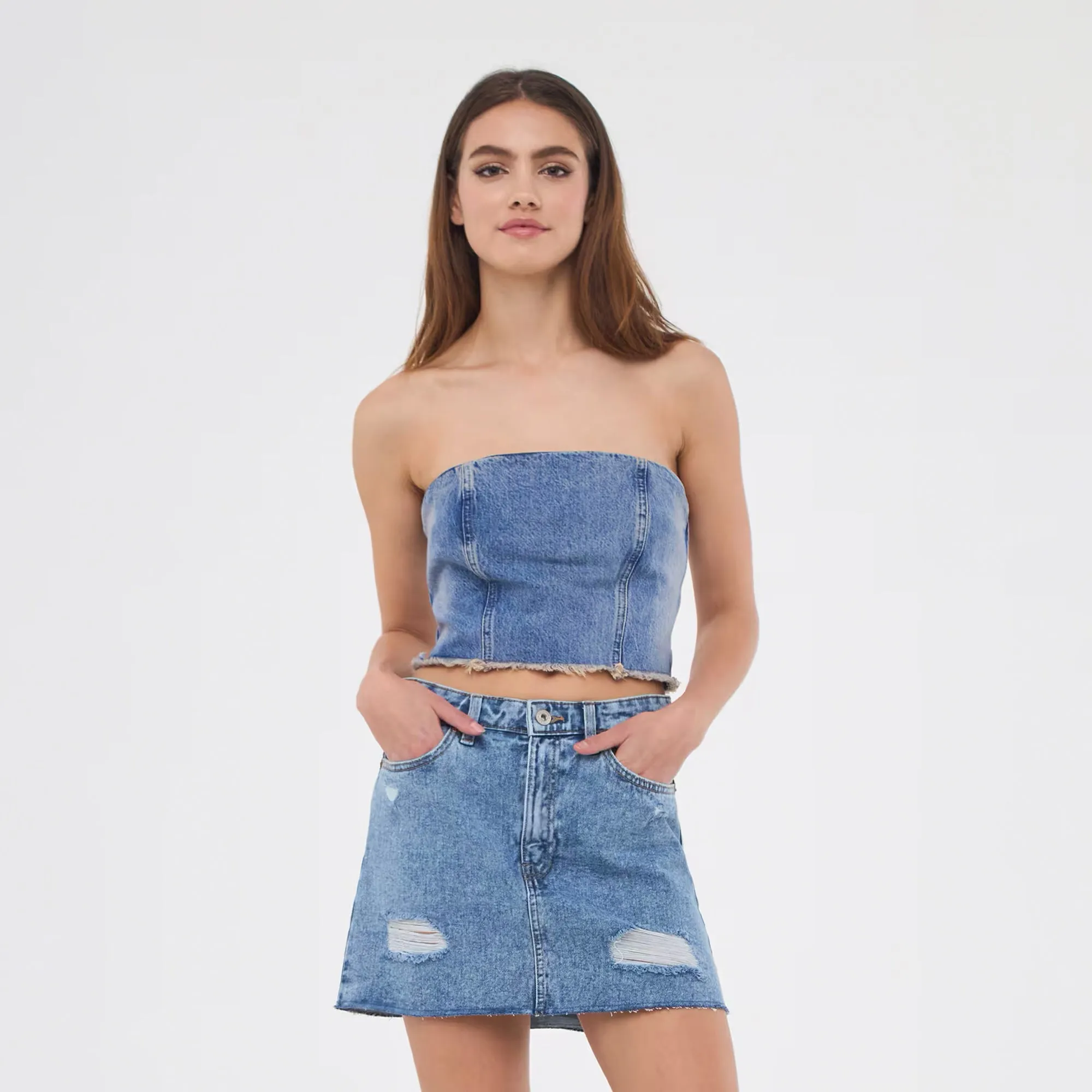 Chic High-Waisted Denim Mini Skirt