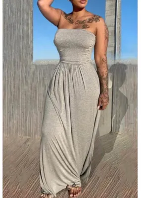 E-Show Solid Off Shoulder Mixi Length Dress (Grey) KSN9194