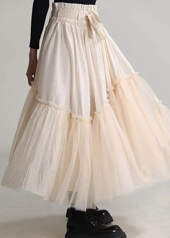 Elegant Apricot Ruffled Lace Up Tulle Skirts Spring AB1036