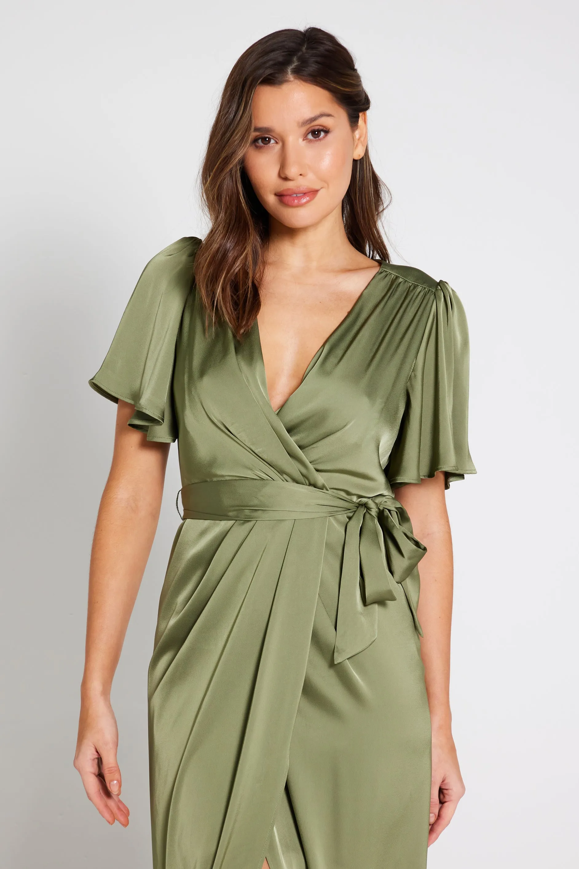 Elena Short Sleeve Wrap Dress - Olive