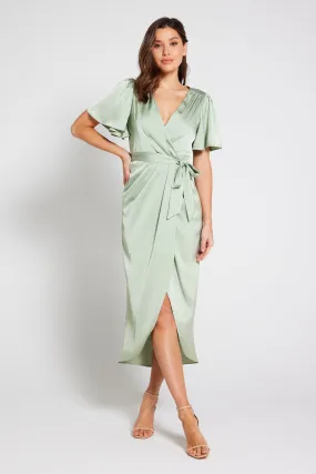 Elena Short Sleeve Wrap Dress - Sage Green