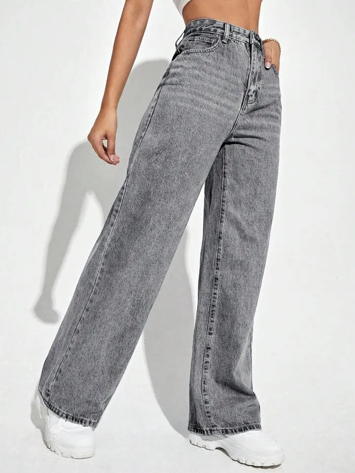 Foil Grey Wide Leg High Rise Jeans