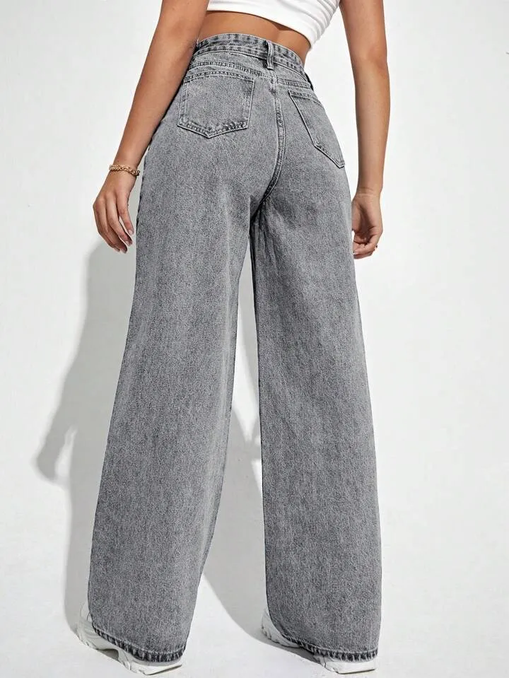 Foil Grey Wide Leg High Rise Jeans