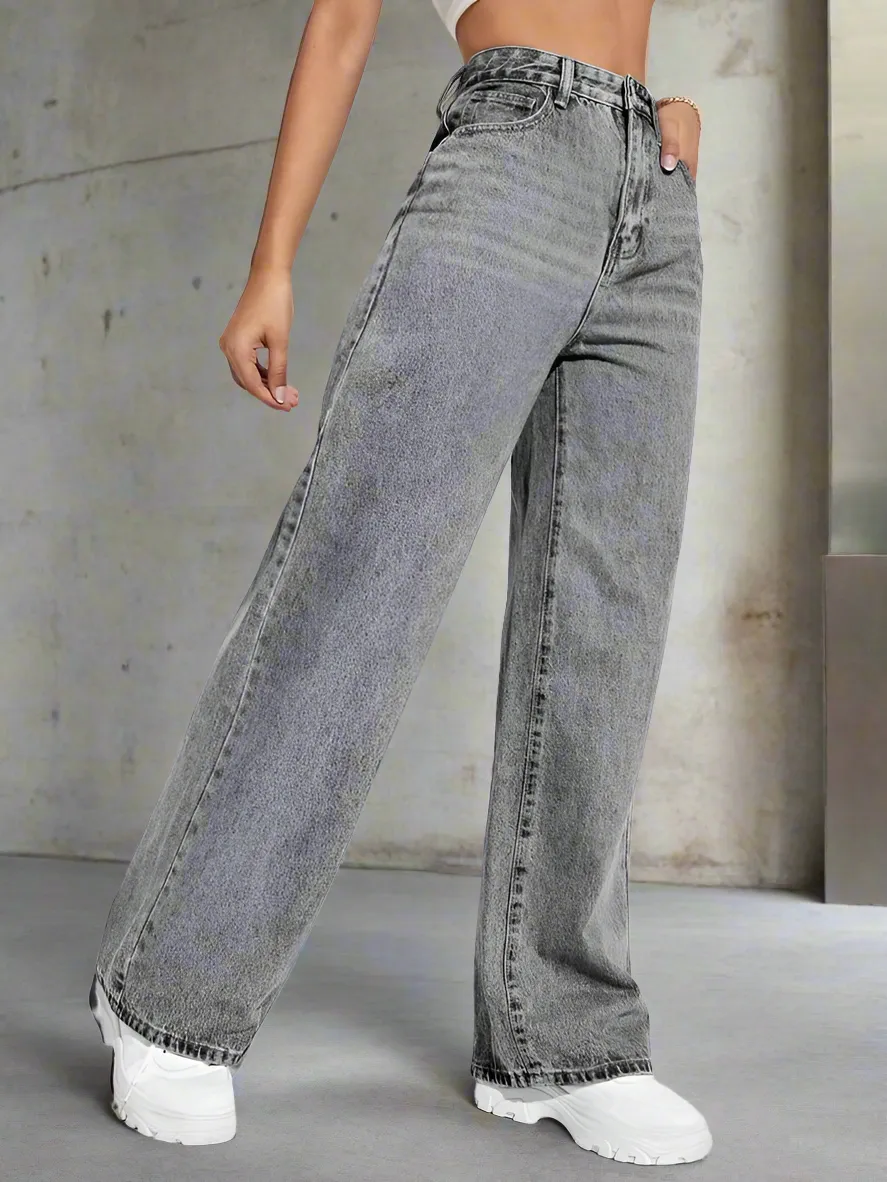 Foil Grey Wide Leg High Rise Jeans