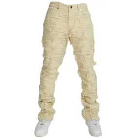 Foreign Brand Politics Thrashed Distressed Stacked Flare Jeans (Cream) DEBRIS504