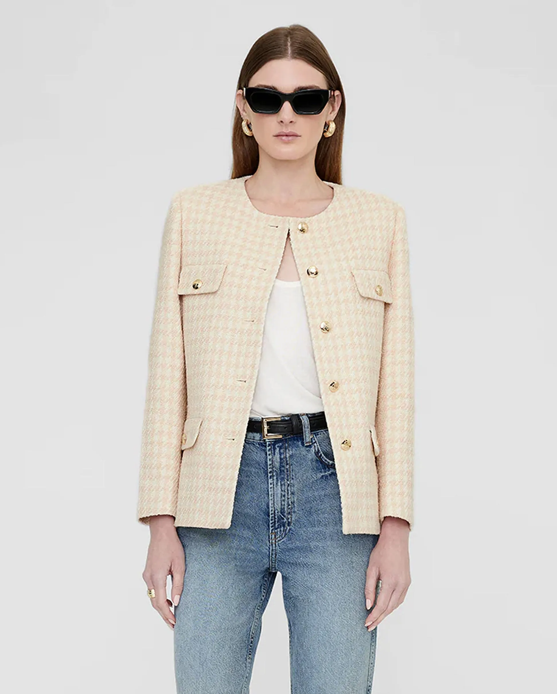 JANET JACKET / CREAM AND PEACH HOUNDSTOOTH