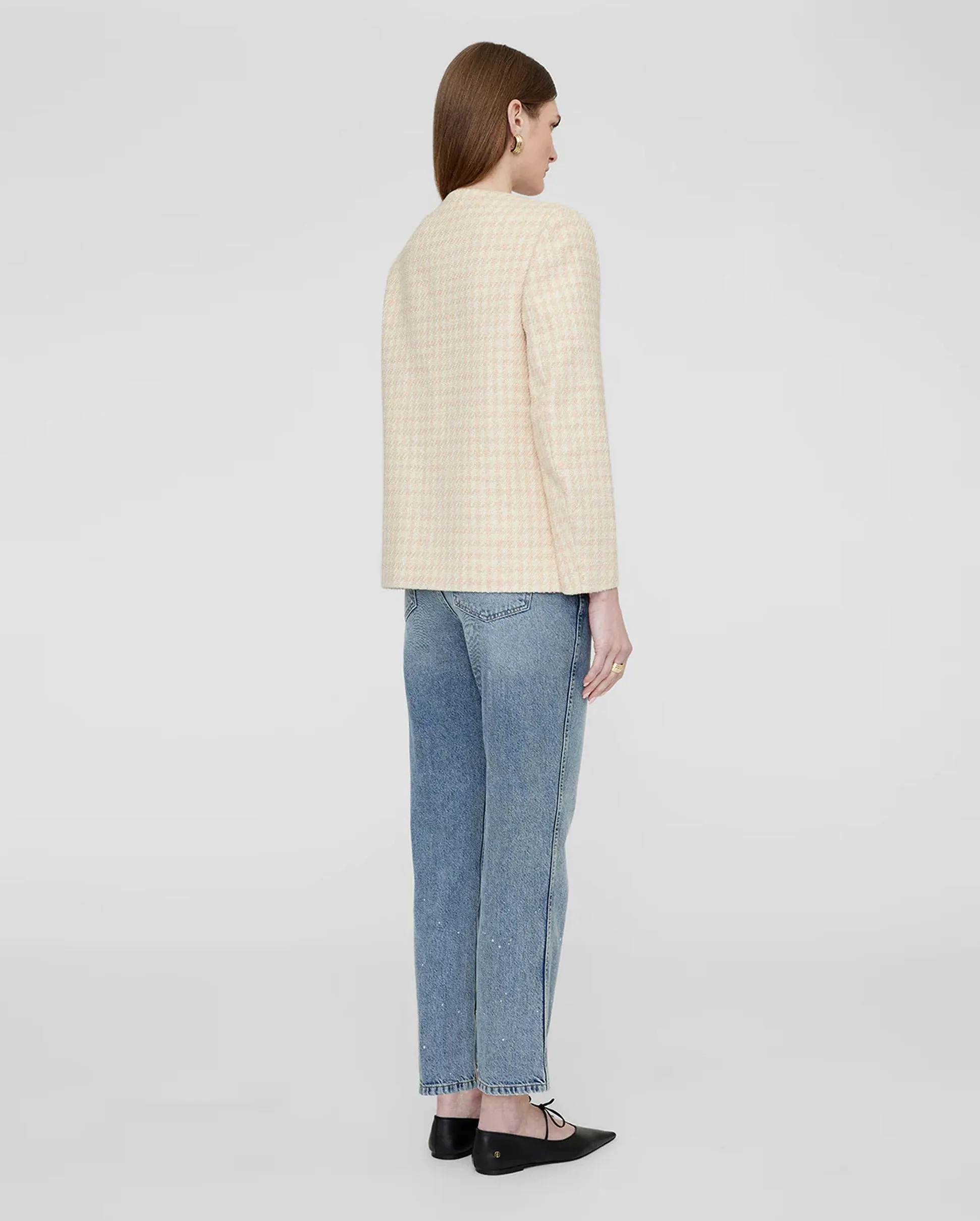 JANET JACKET / CREAM AND PEACH HOUNDSTOOTH