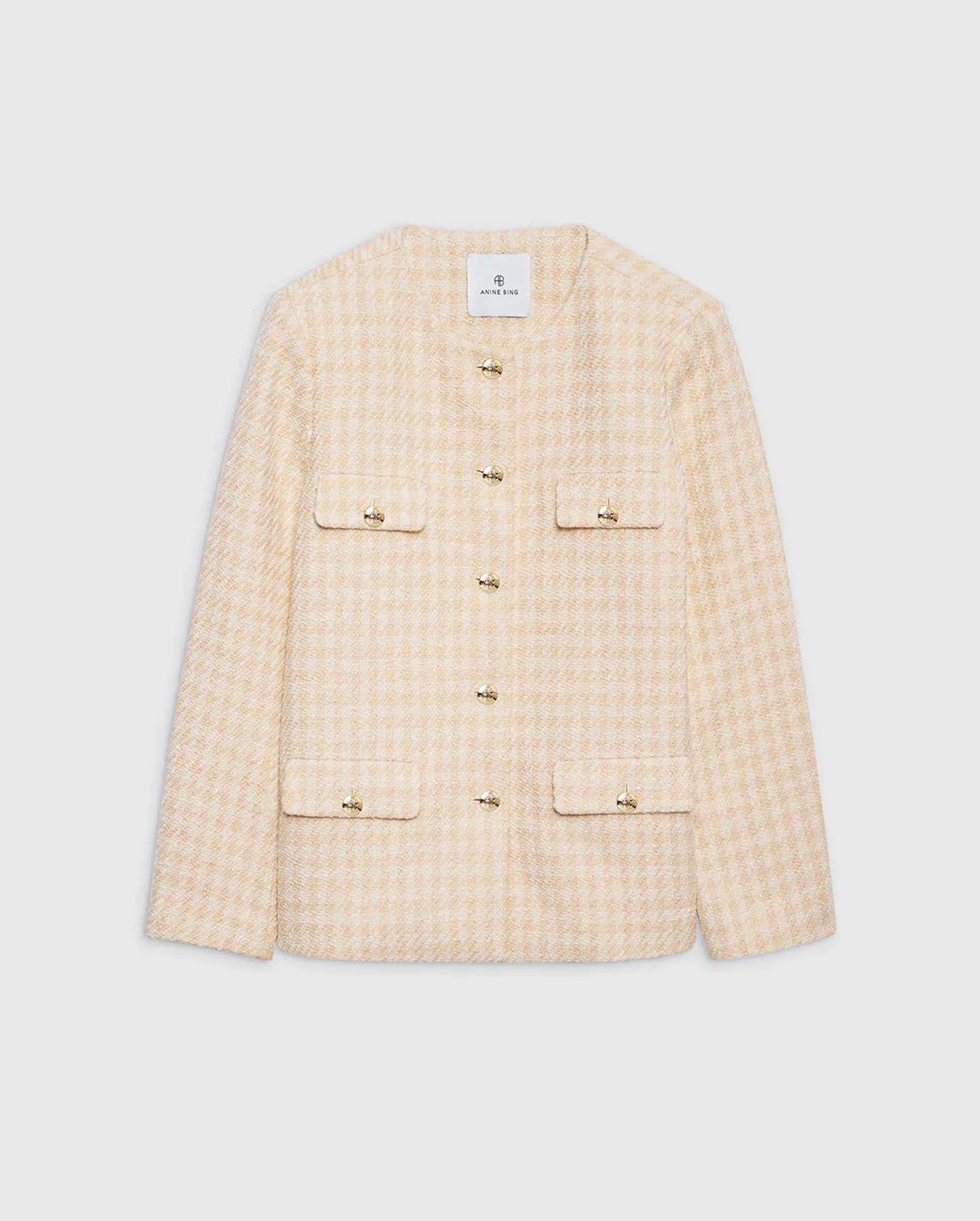 JANET JACKET / CREAM AND PEACH HOUNDSTOOTH