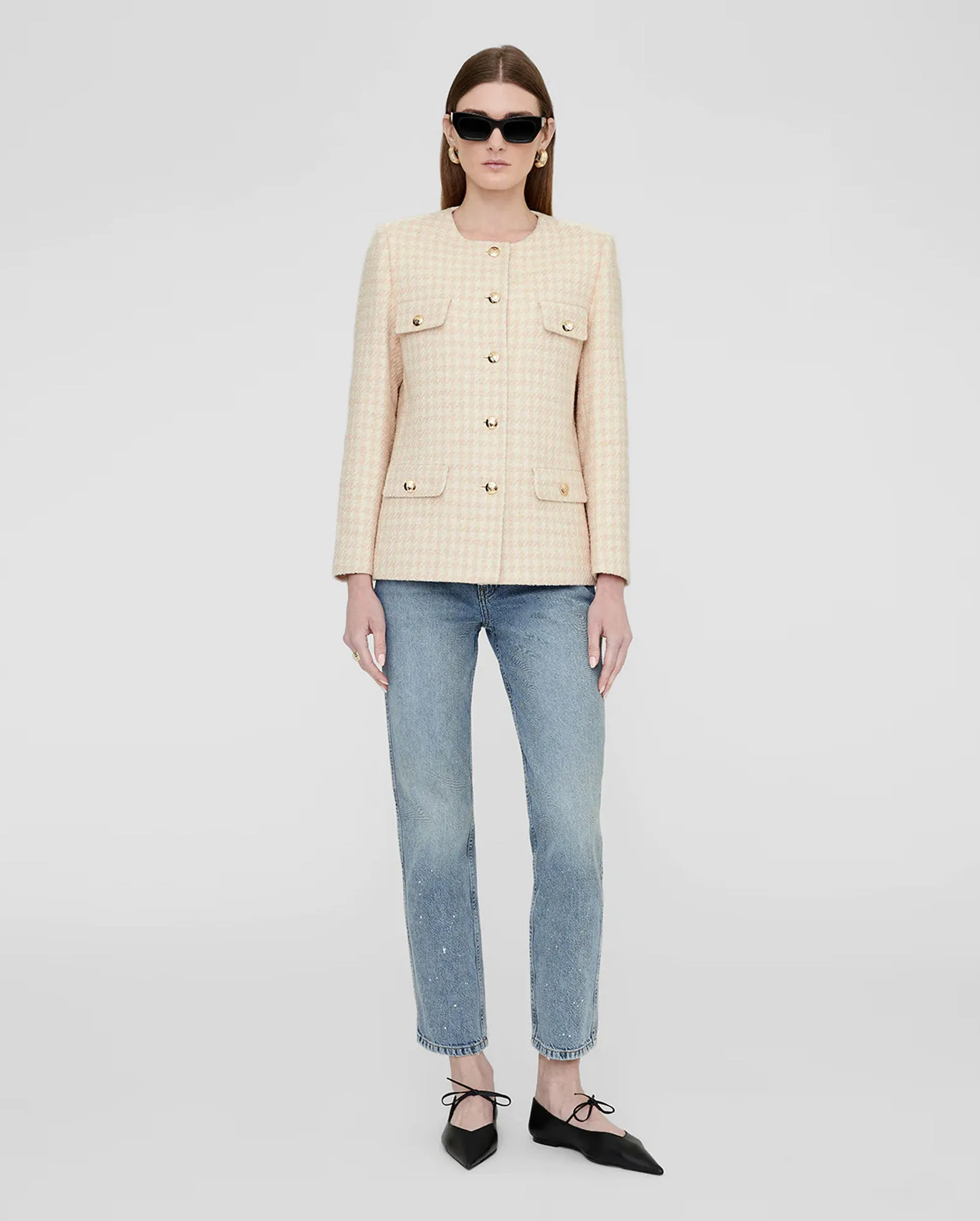 JANET JACKET / CREAM AND PEACH HOUNDSTOOTH