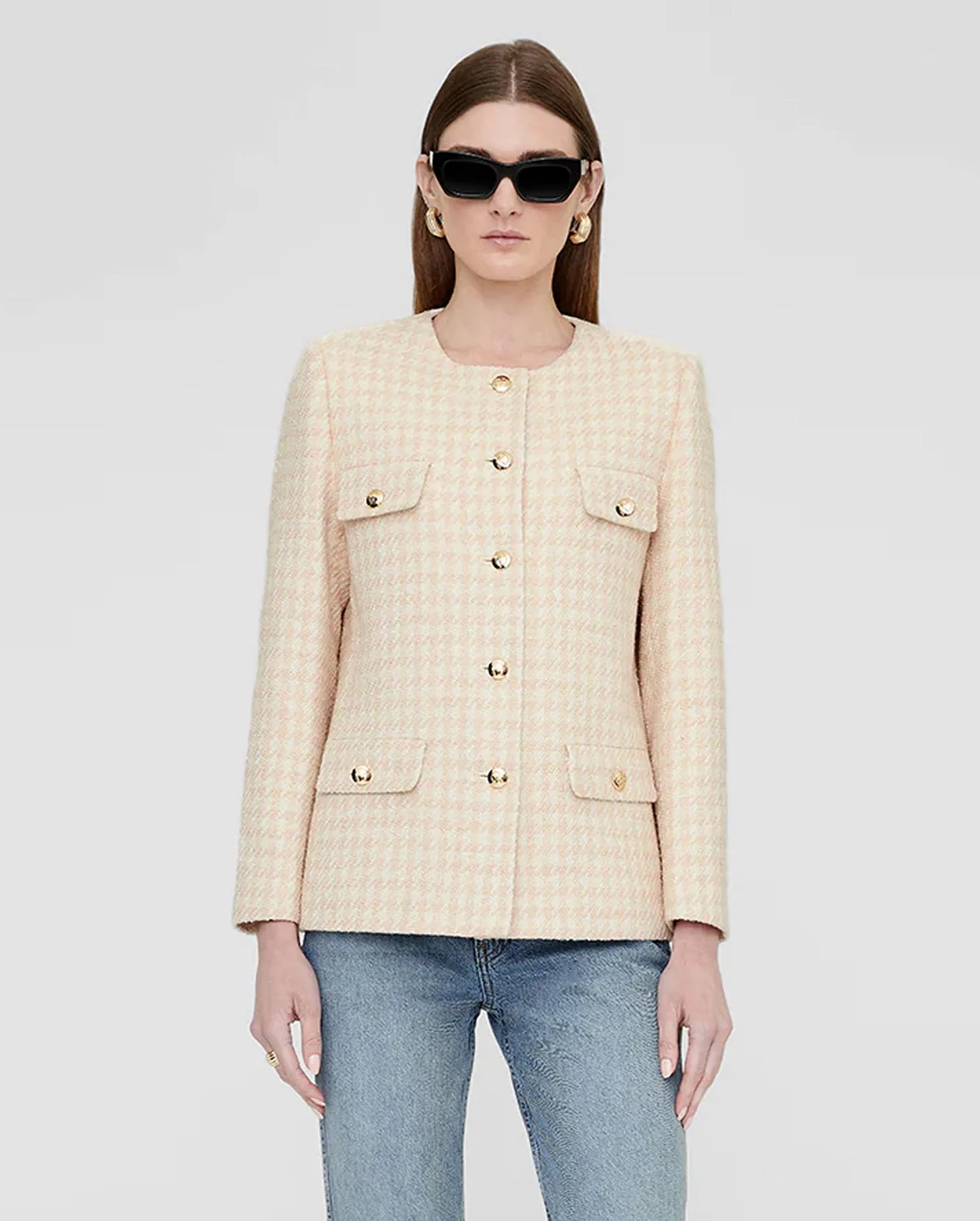 JANET JACKET / CREAM AND PEACH HOUNDSTOOTH