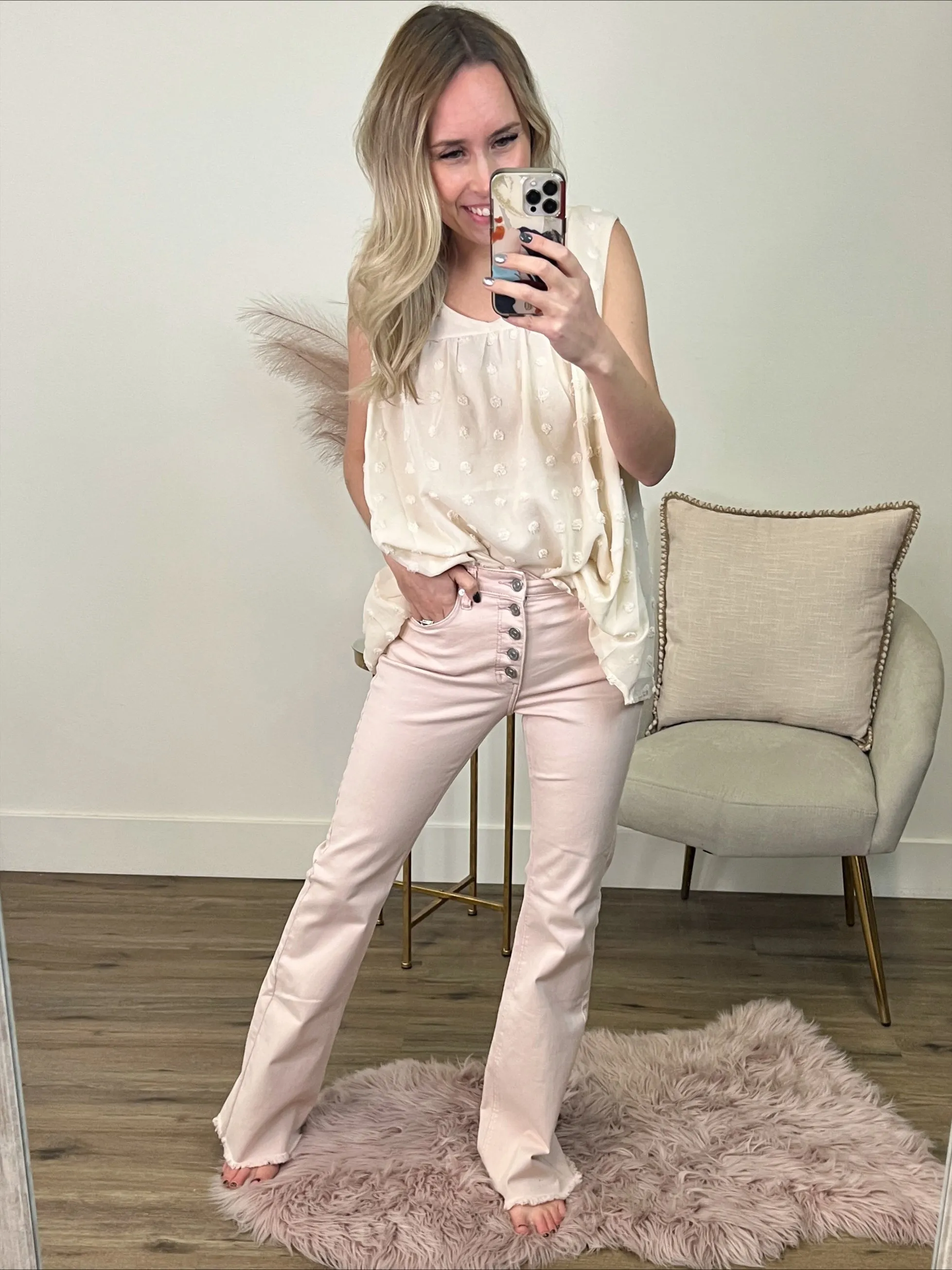 KanCan Randi Button Up Flare Jeans - Blush