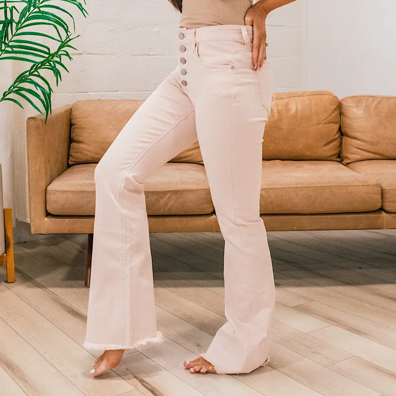 KanCan Randi Button Up Flare Jeans - Blush