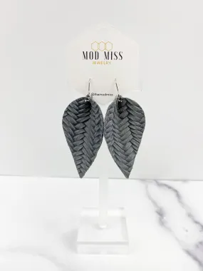 Leather Petal Earring Weaved Slate Gray