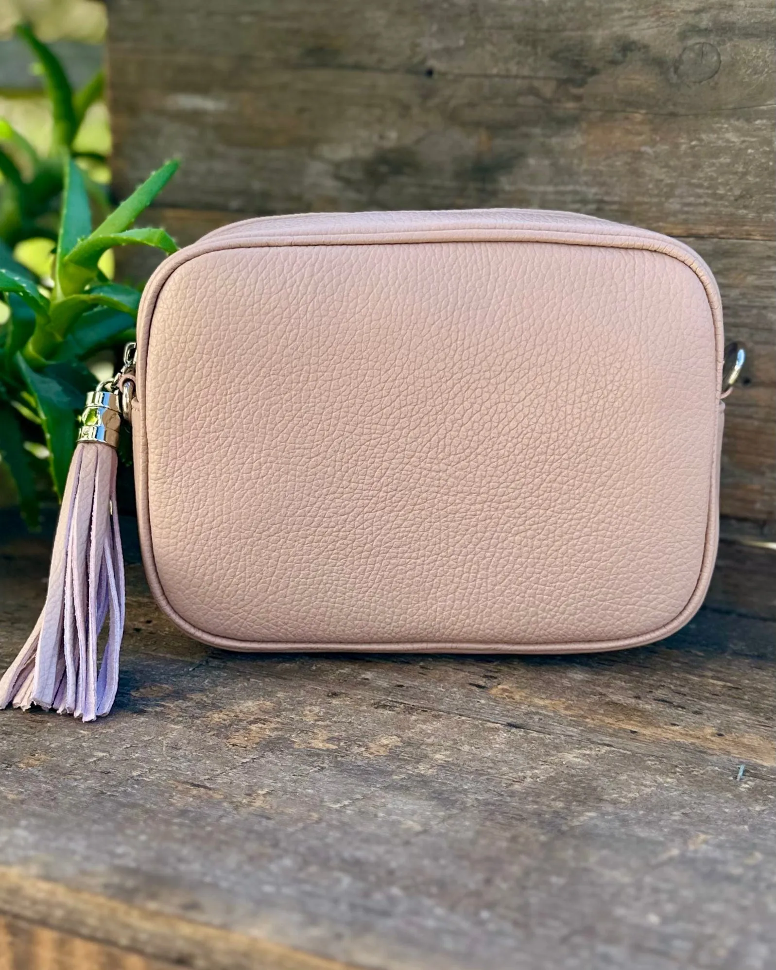 Leather Tassel Bag - Nude With Silver Finishings