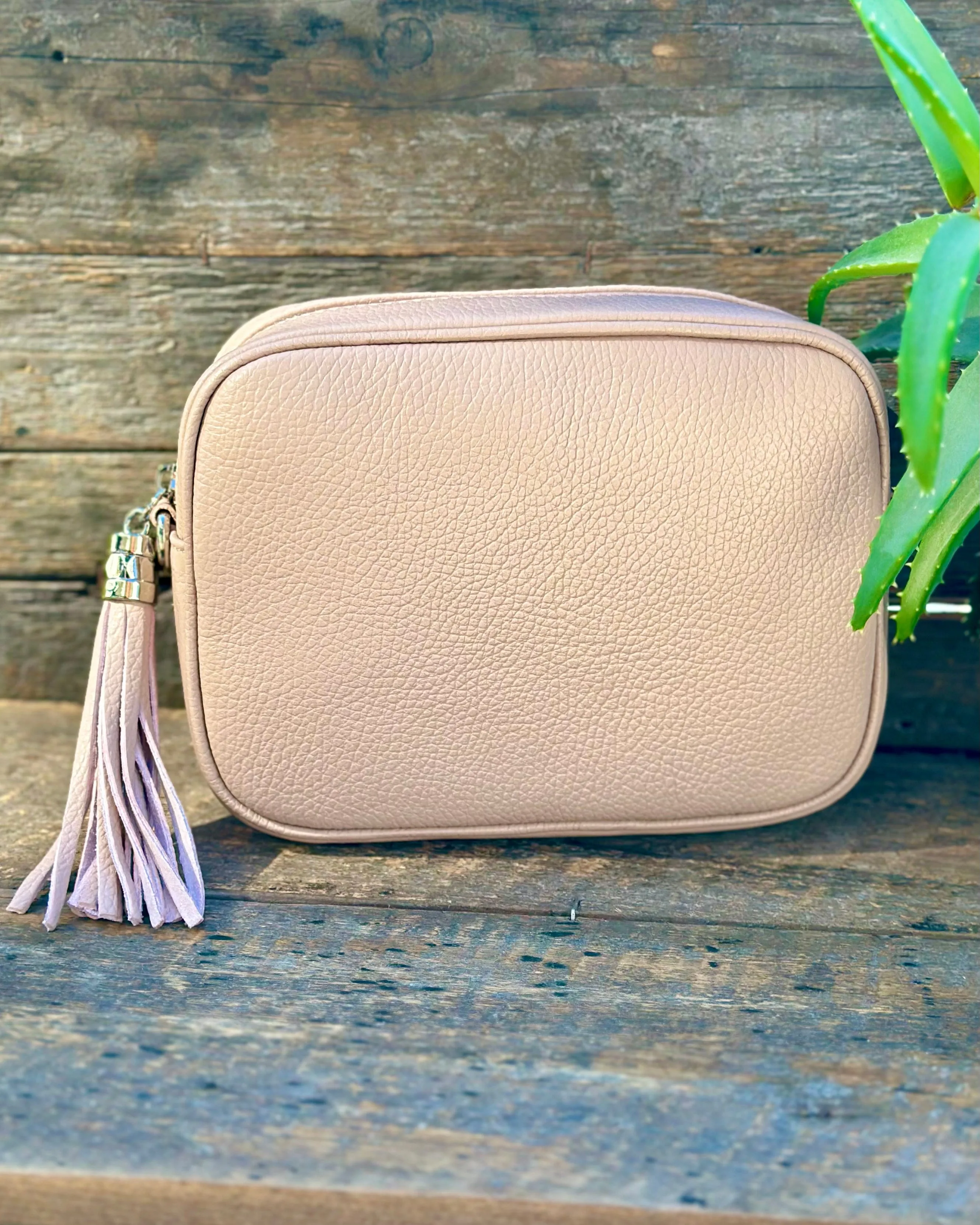 Leather Tassel Bag - Nude With Silver Finishings