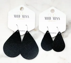 Leather Teardrop Earring Black 