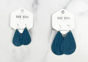 Leather Teardrop Earring Palm Blue