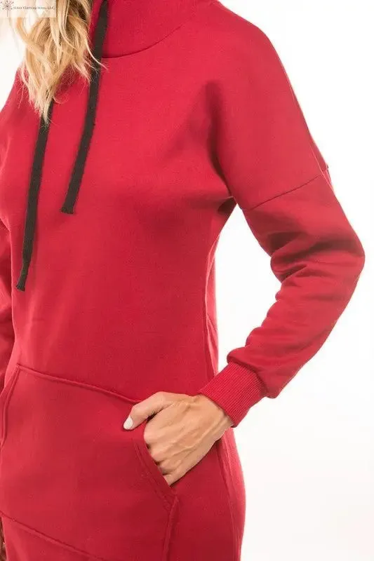 Long Sleeve Hoodie Dress Red