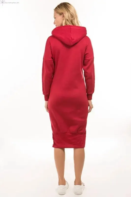 Long Sleeve Hoodie Dress Red