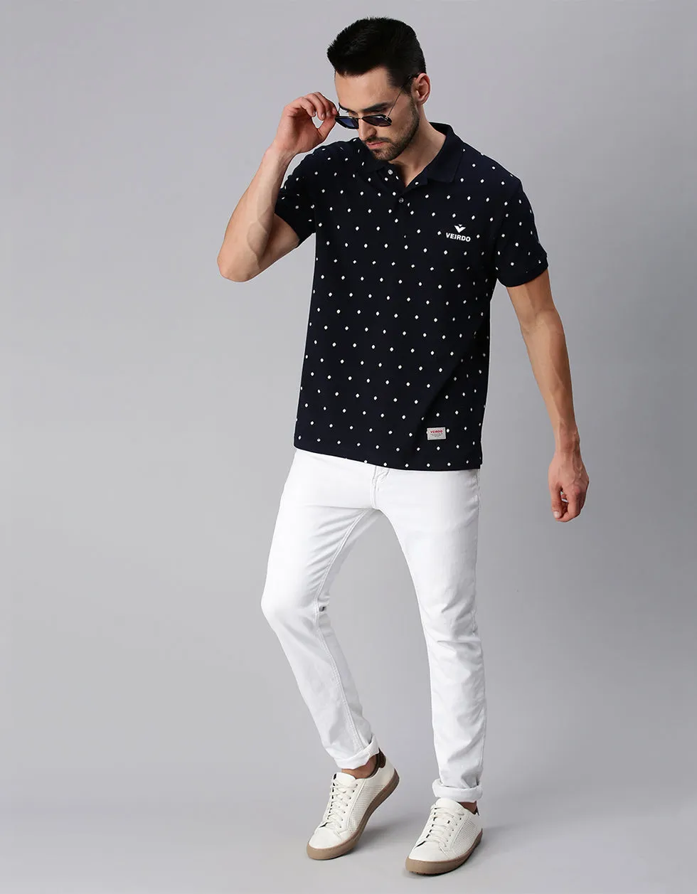 Navy Printed Polo T-Shirt