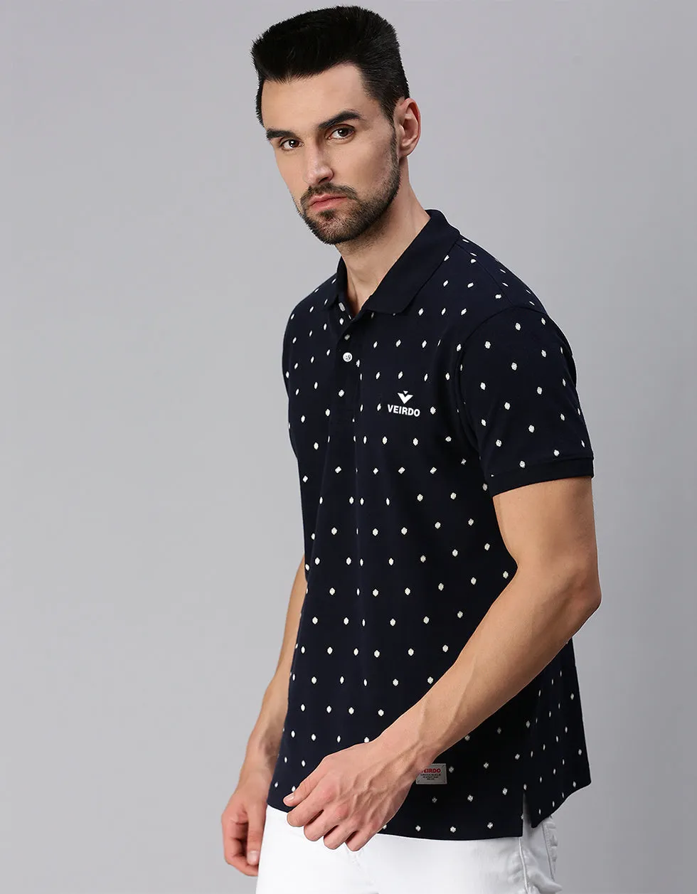 Navy Printed Polo T-Shirt