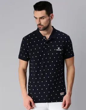 Navy Printed Polo T-Shirt