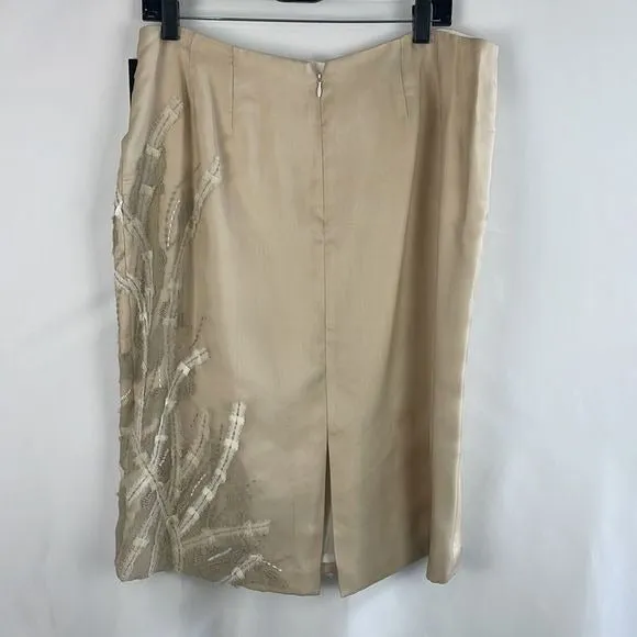 NWT Lafayette148 Tan w Embroidery Skirt