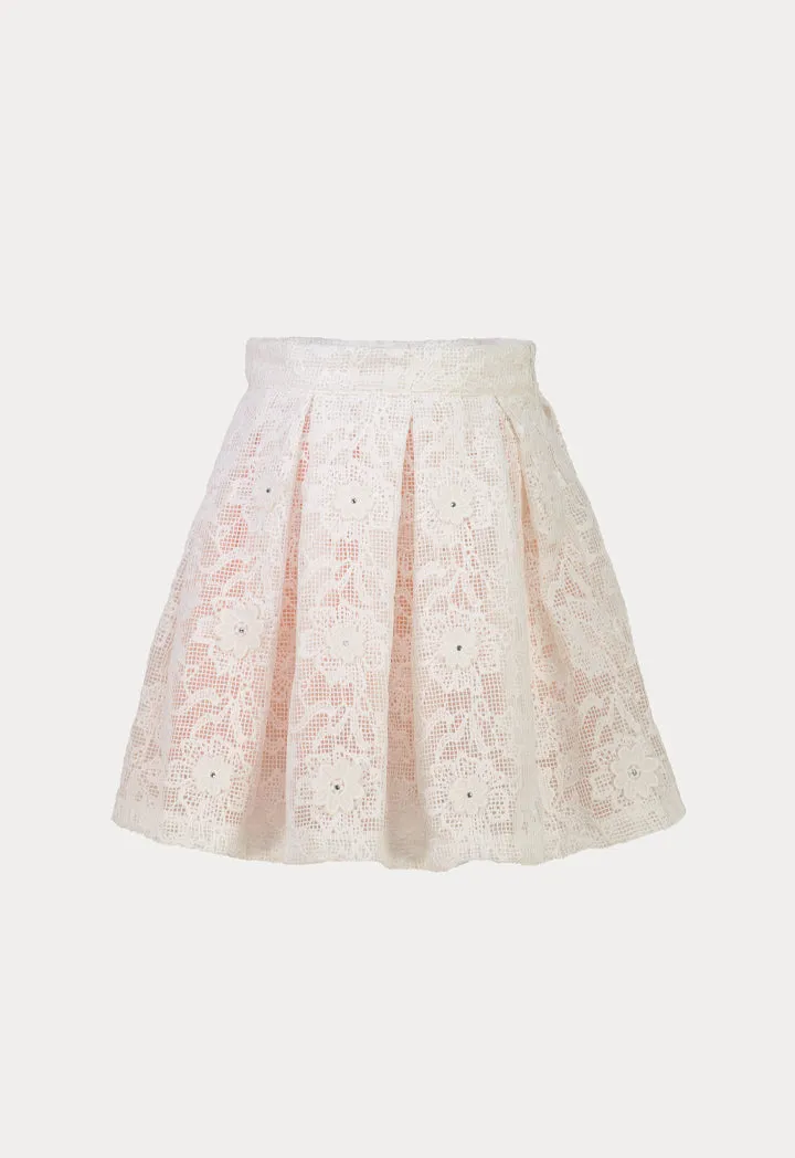 Organza Ruffle Puff Blouse And Pleated Lace Skirts Set