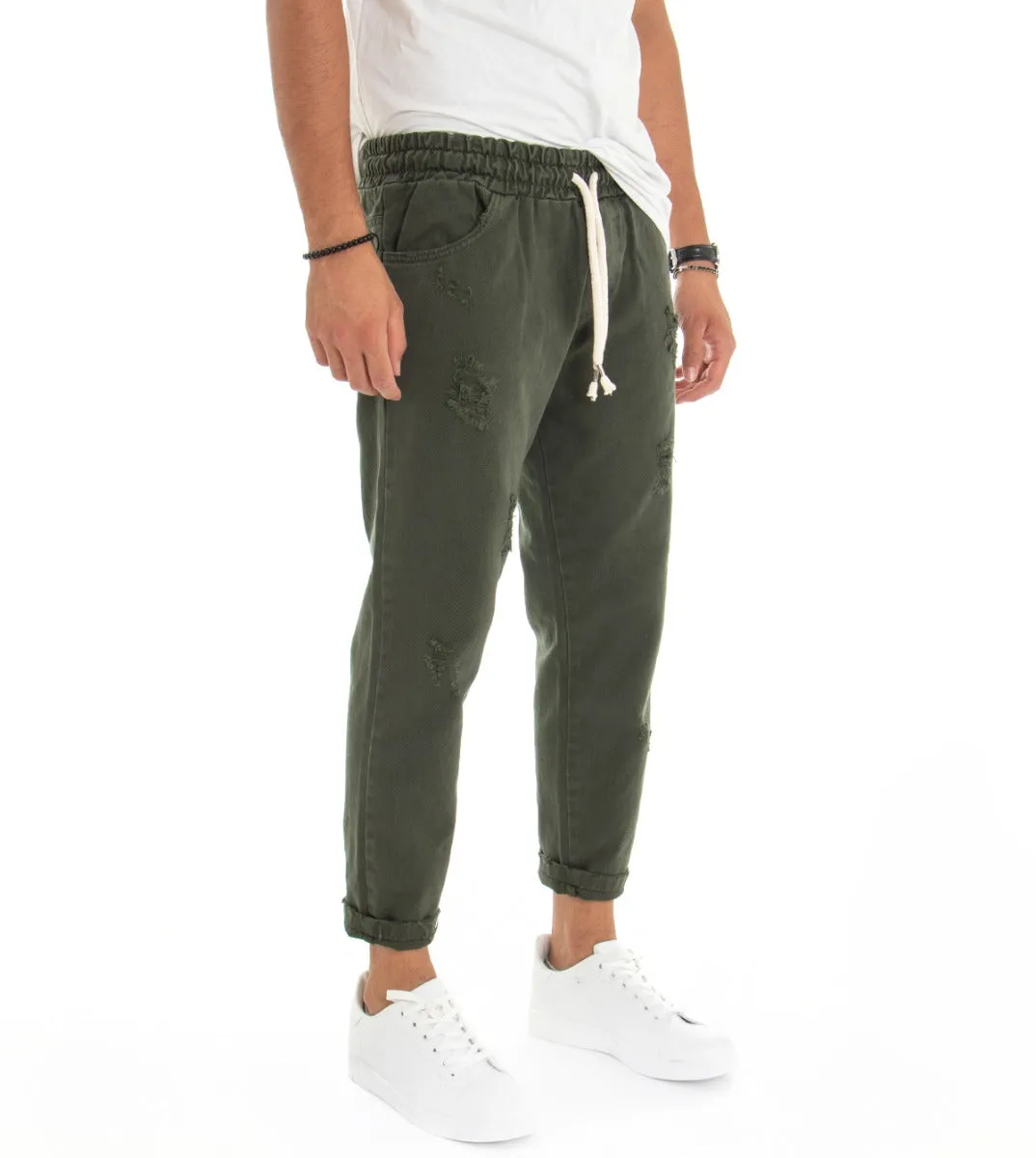 Pantaloni Jeans Uomo Regular Fit Verde Pantalaccio Bull Con Rotture Casual GIOSAL-P3068A