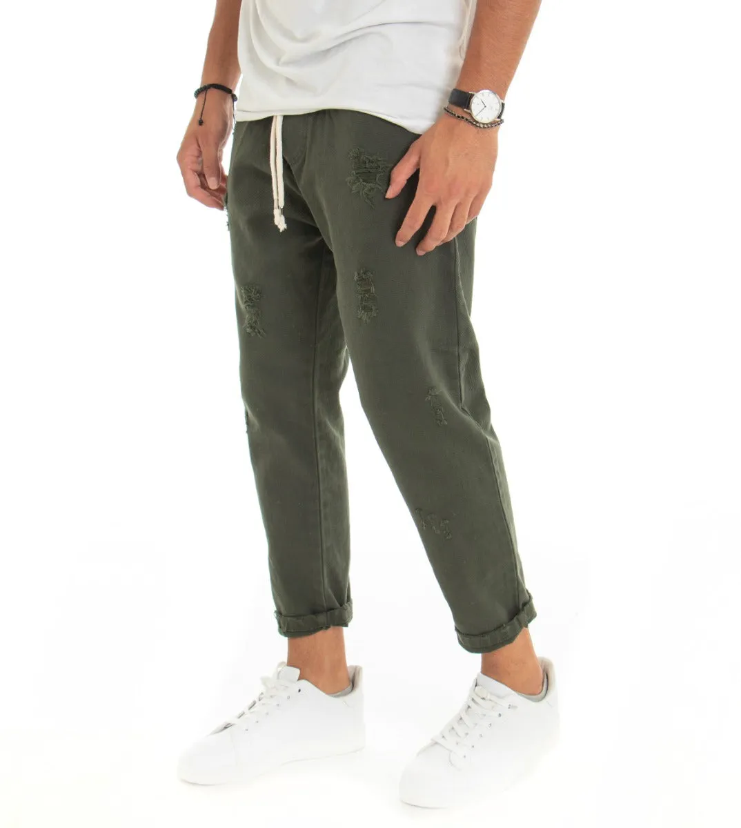 Pantaloni Jeans Uomo Regular Fit Verde Pantalaccio Bull Con Rotture Casual GIOSAL-P3068A