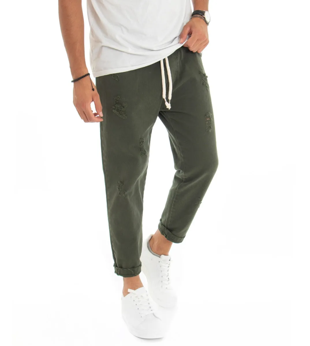 Pantaloni Jeans Uomo Regular Fit Verde Pantalaccio Bull Con Rotture Casual GIOSAL-P3068A