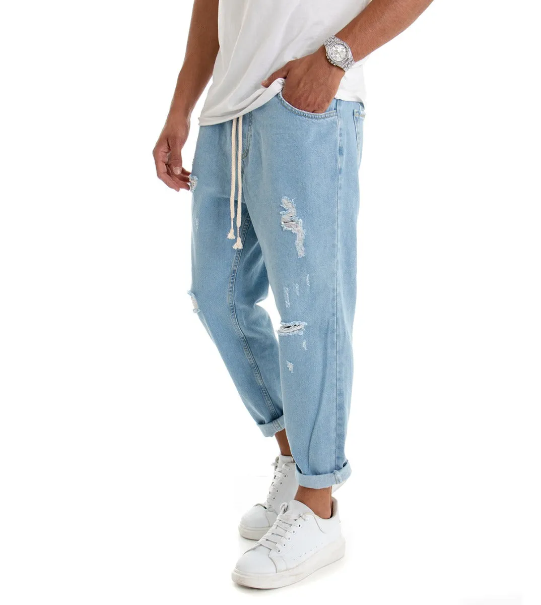 Pantaloni Uomo Jeans Denim Chiaro Rotture Loose Fit CoulissePantalaccio GIOSAL-P3021A